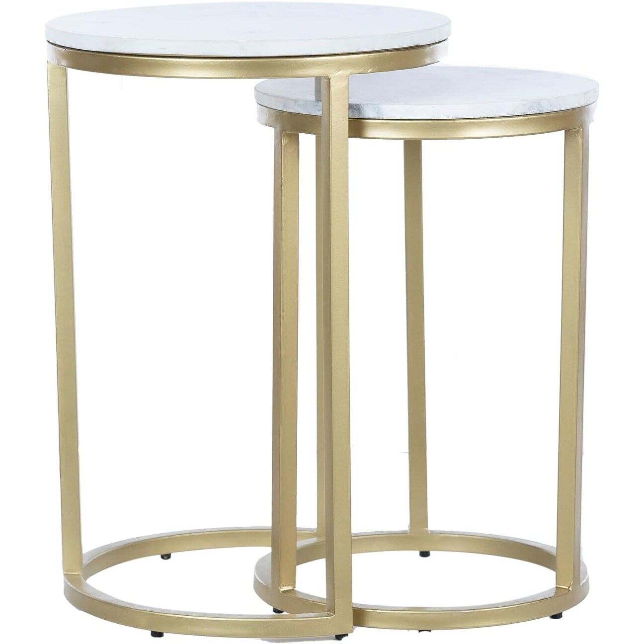 RRI Goods Modern Gold Nesting Tables Round Side End Table Set White Marble and Gold Living Room Accent Tables Set Of 2 Bed Bath Beyond 39173136